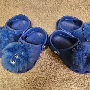Kids Blue Faux-Fur Monster Crocs